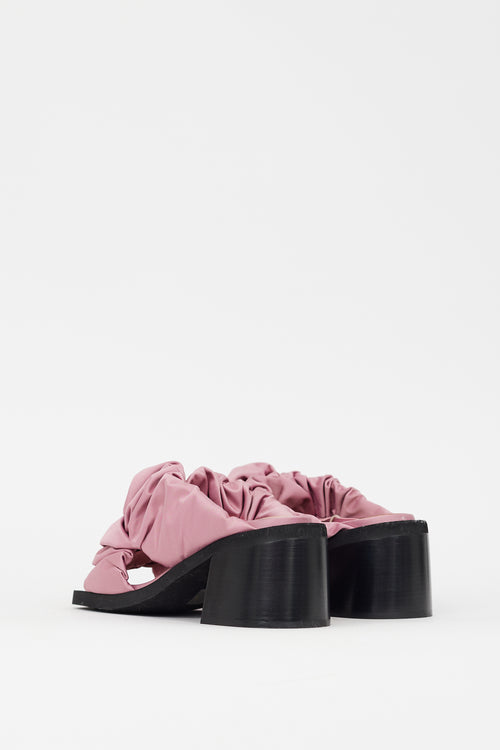 Ganni Pink Ruched Satin Mule