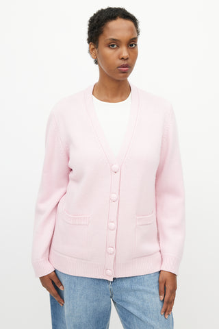 Ganni Pink Wool Logo Cardigan