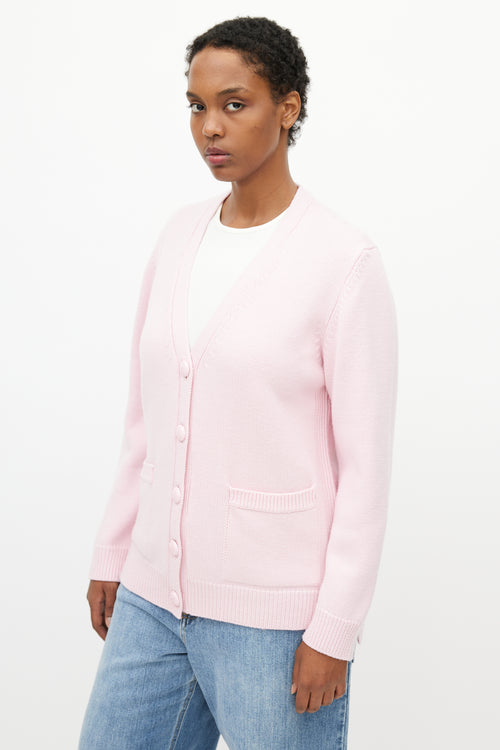 Ganni Pink Wool Logo Cardigan