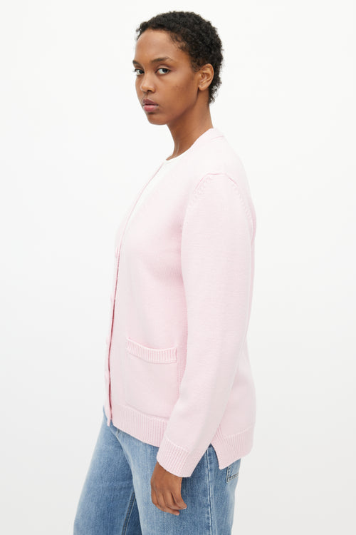 Ganni Pink Wool Logo Cardigan