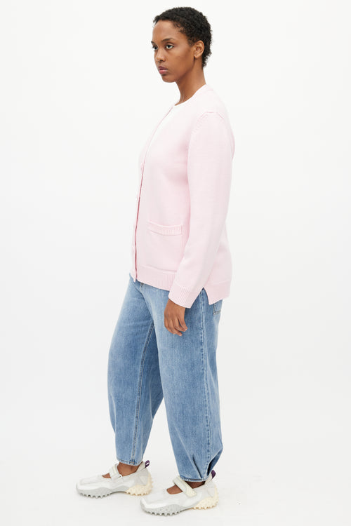 Ganni Pink Wool Logo Cardigan