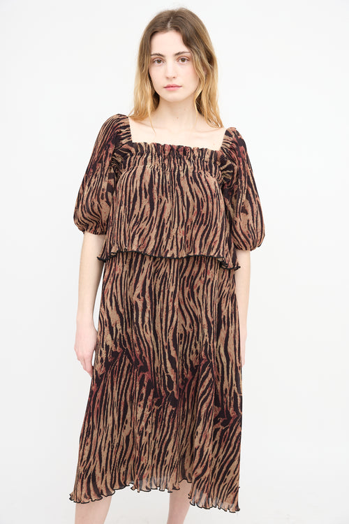 Ganni Pleated Print Midi Dress