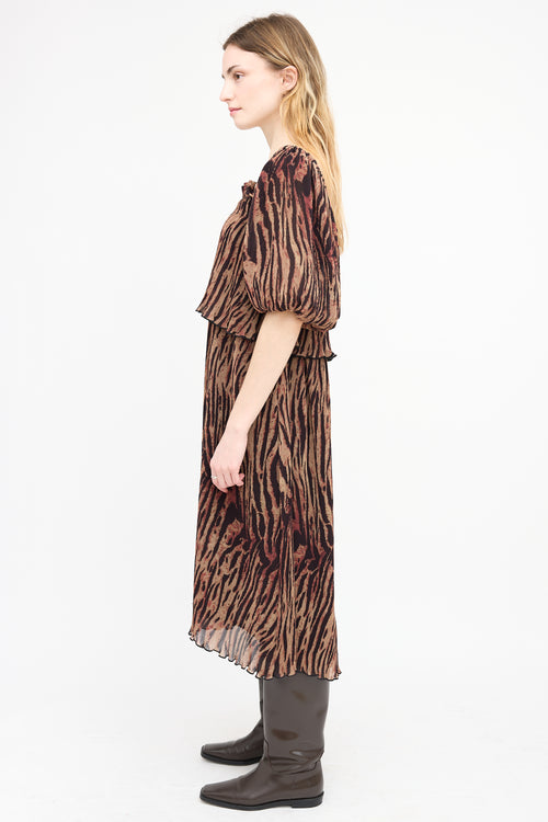 Ganni Pleated Print Midi Dress