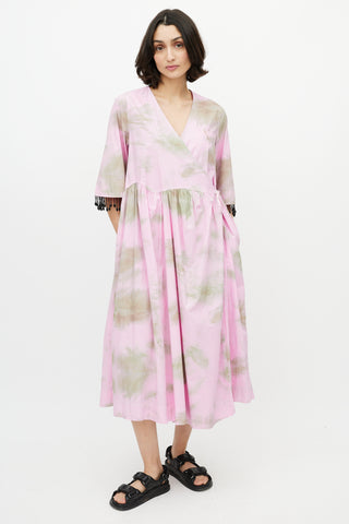 Ganni Re-Cut Pink 
Green Wrap Dress