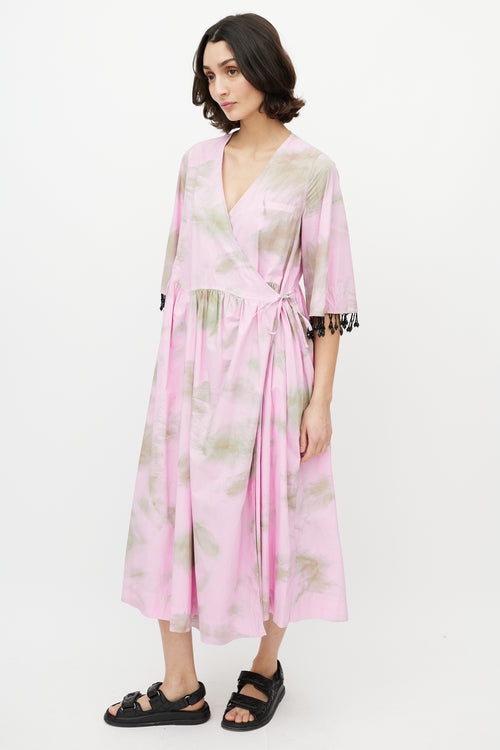 Ganni Re-Cut Pink 
Green Wrap Dress