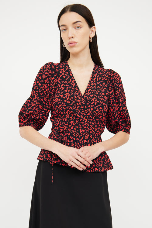 Ganni Red 
Black Wrap Top