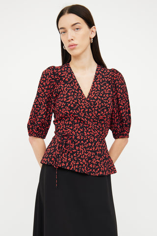 Ganni Red 
Black Wrap Top