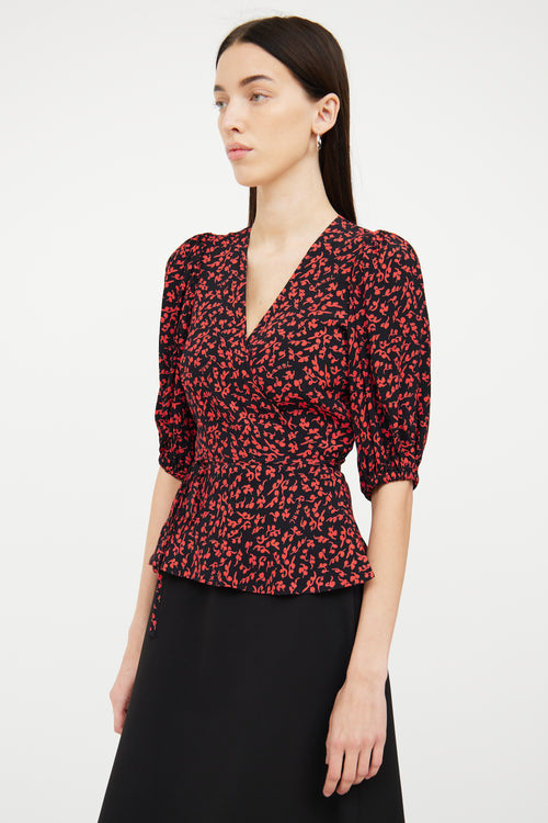 Ganni Red 
Black Wrap Top