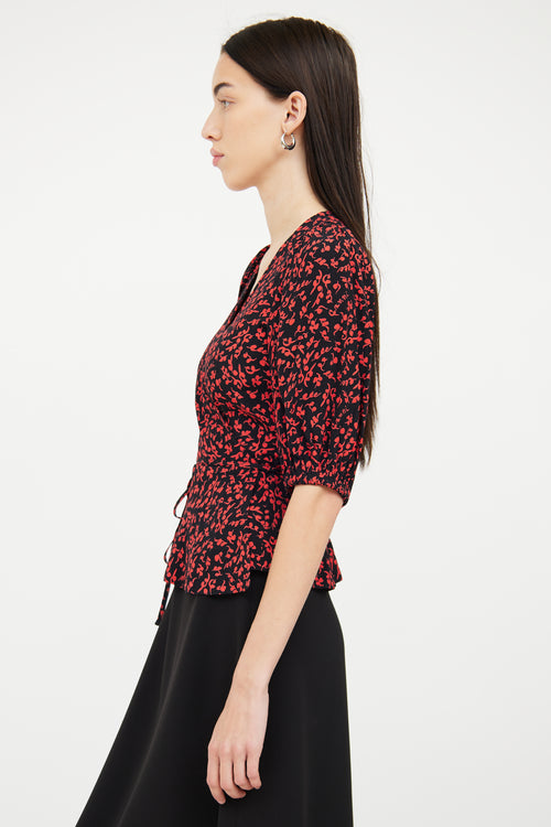 Ganni Red 
Black Wrap Top