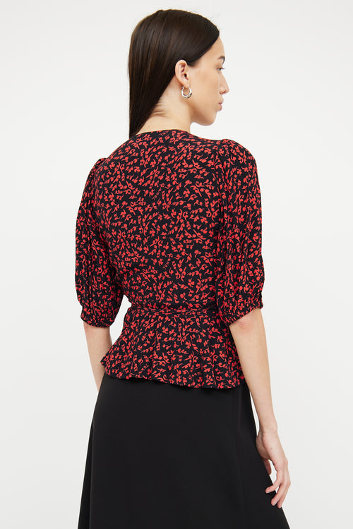 Ganni Red 
Black Wrap Top