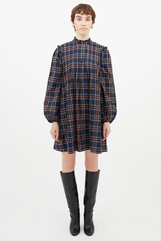 Ganni Red 
Multicolour Pleated Plaid Dress