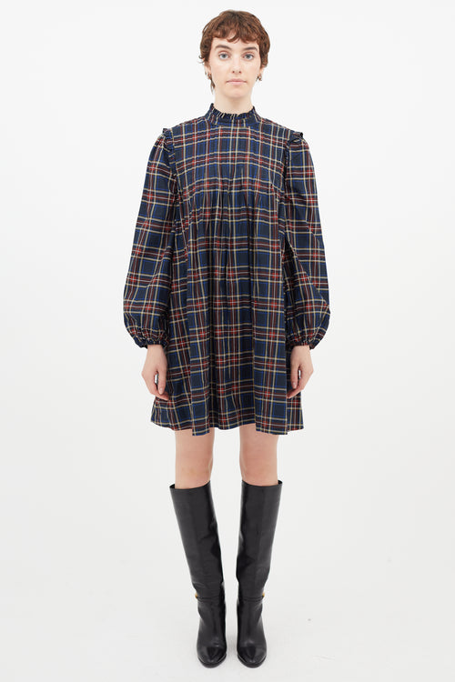 Ganni Red 
Multicolour Pleated Plaid Dress