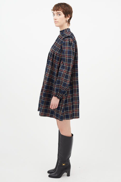 Ganni Red 
Multicolour Pleated Plaid Dress