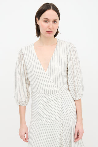 Ganni Silk Wrap Front Striped Dress