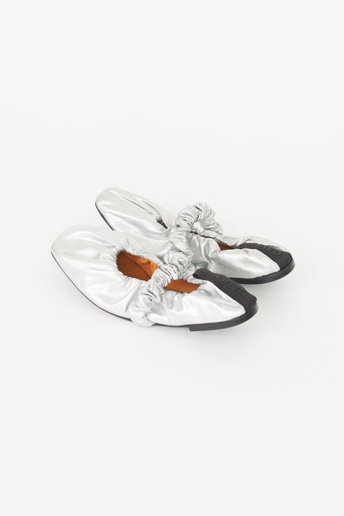 Ganni Silver Scrunchie Ballet Flat