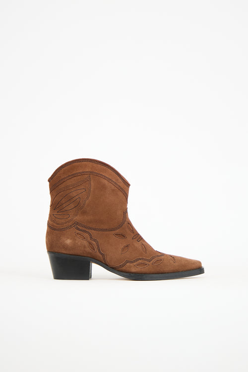 Ganni Suede Low Texas Ankle Boot