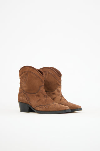 Ganni Suede Low Texas Ankle Boot