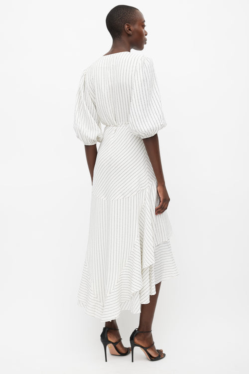 Ganni White 
Black Silk Stripe Wrap Dress