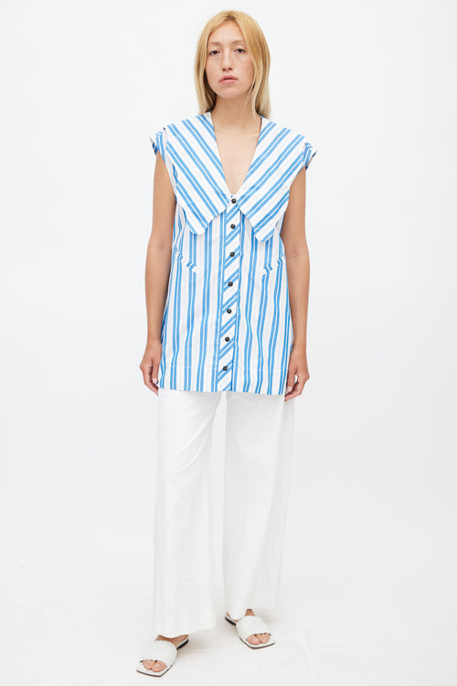 Ganni White 
Blue Stripe Sleeveless Top