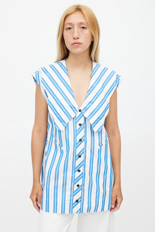 Ganni White 
Blue Stripe Sleeveless Top