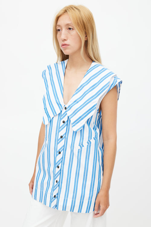 Ganni White 
Blue Stripe Sleeveless Top