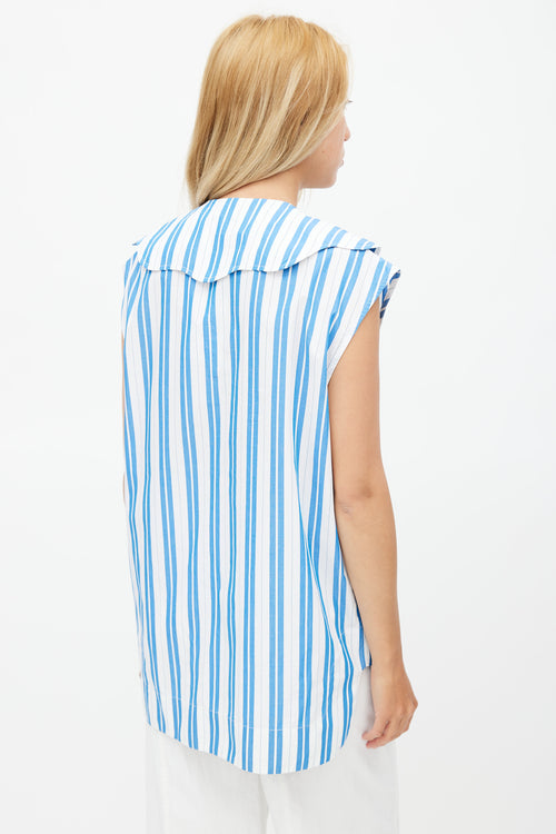 Ganni White 
Blue Stripe Sleeveless Top