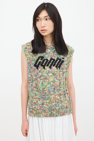 Ganni White 
Multicolour Knit Logo Vest