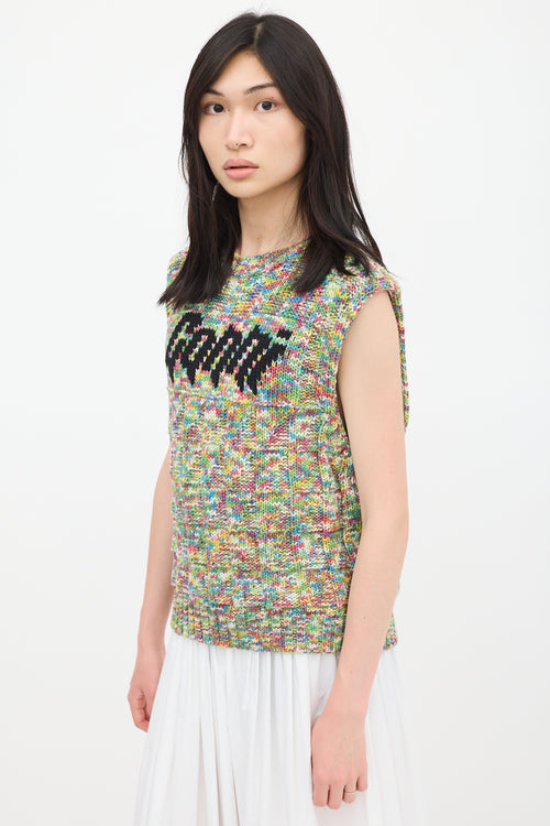 Ganni White 
Multicolour Knit Logo Vest