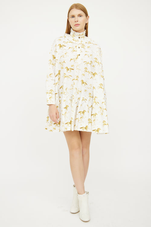 Ganni White Printed Long Sleeve Dress