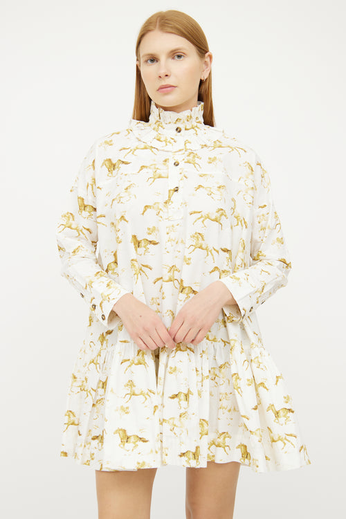 Ganni White Printed Long Sleeve Dress