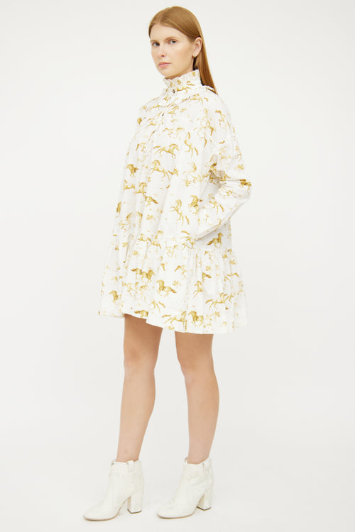 Ganni White Printed Long Sleeve Dress