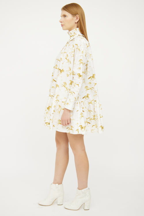 Ganni White Printed Long Sleeve Dress