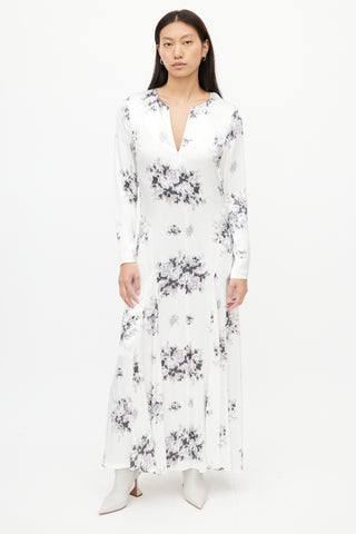 Ganni White 
Purple Floral Dress