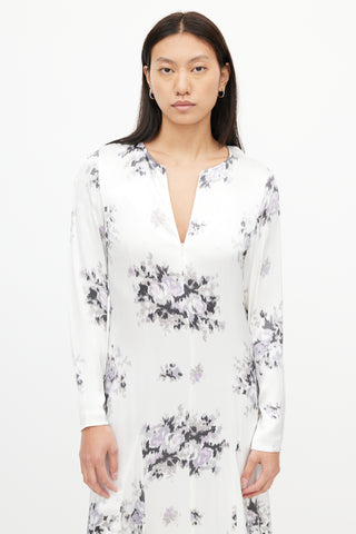 Ganni White 
Purple Floral Dress