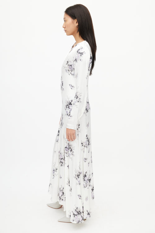 Ganni White 
Purple Floral Dress