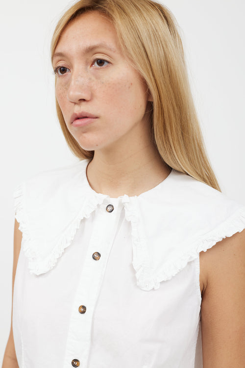 Ganni White Ruffle Collar Sleeveless Shirt