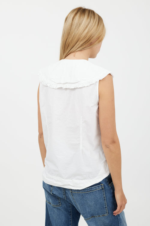 Ganni White Ruffle Collar Sleeveless Shirt