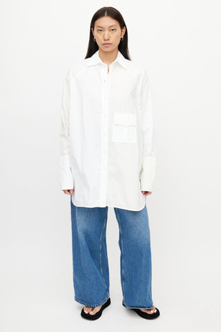 Ganni White Two Tone Oversized Shirt