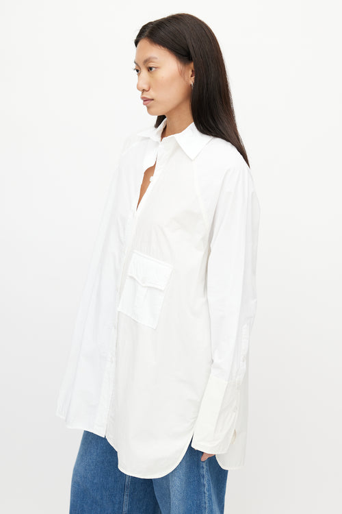 Ganni White Two Tone Oversized Shirt