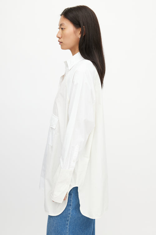 Ganni White Two Tone Oversized Shirt