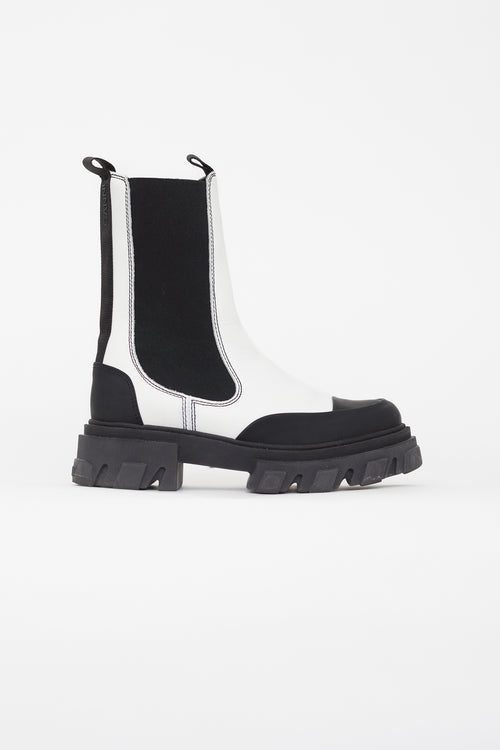 Ganni White 
Black Leather Chelsea Boot