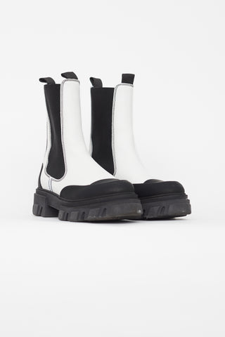 Ganni White 
Black Leather Chelsea Boot