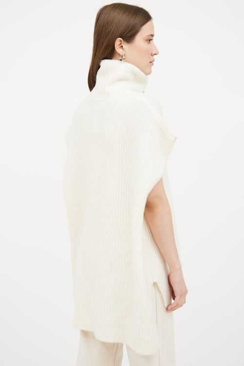 Ganni Cream Wool Blend Ribbed Zip Sweater