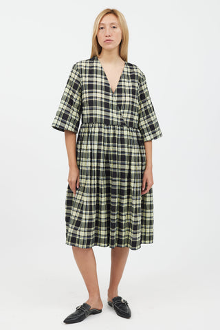 Ganni Yellow 
Black Plaid Midi Dress