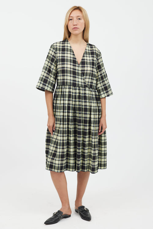 Ganni Yellow 
Black Plaid Midi Dress