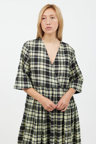 Ganni Yellow 
Black Plaid Midi Dress