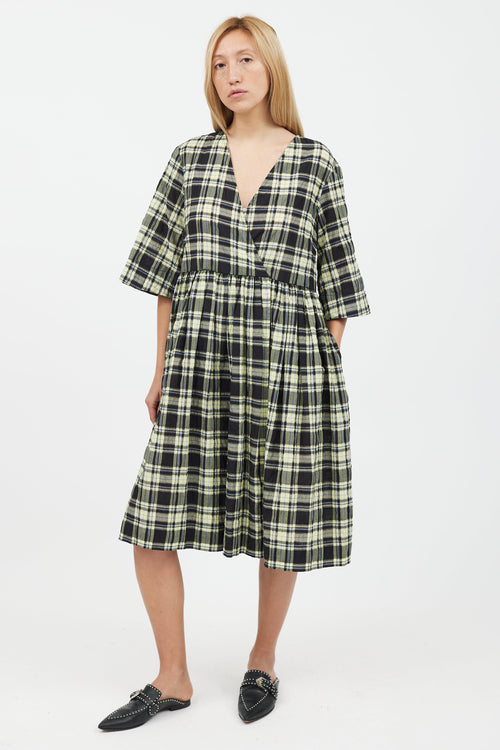 Ganni Yellow 
Black Plaid Midi Dress