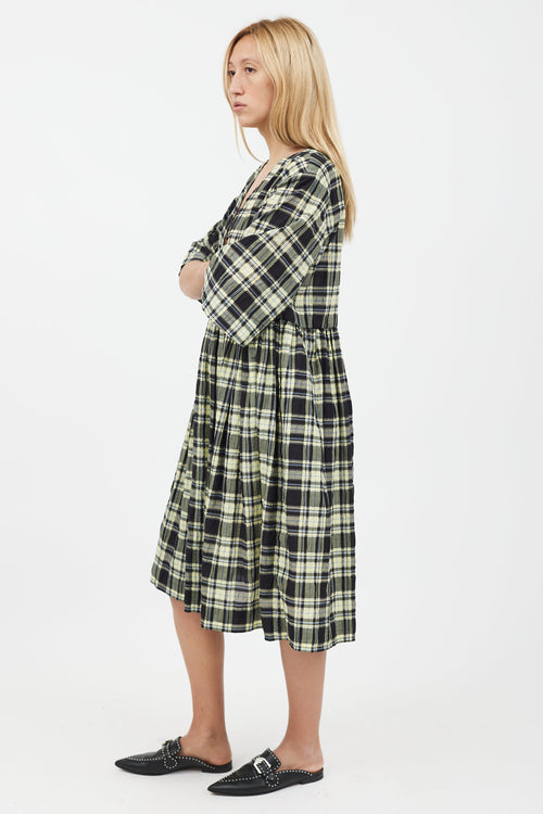 Ganni Yellow 
Black Plaid Midi Dress