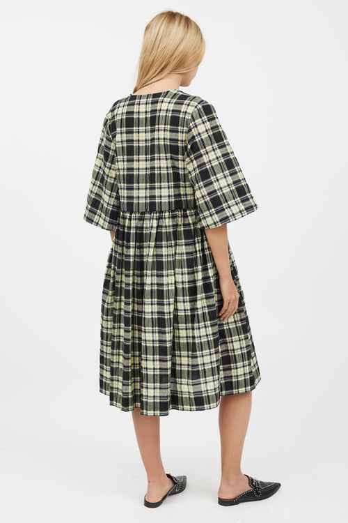 Ganni Yellow 
Black Plaid Midi Dress