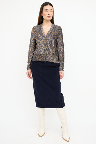 Ganni Gold 
Black Lurex Print Cardigan